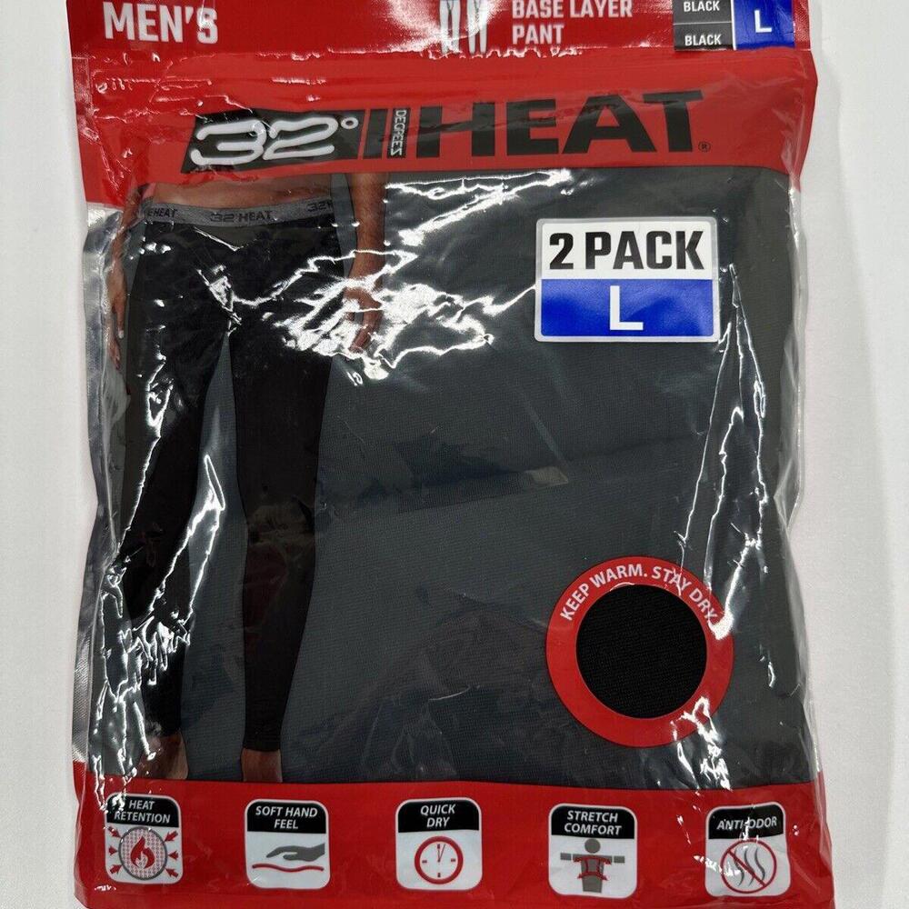 Men's 32 Degrees Heat Stretch Soft Base Layer Pant 2 Pack Size L - Black (NWT)